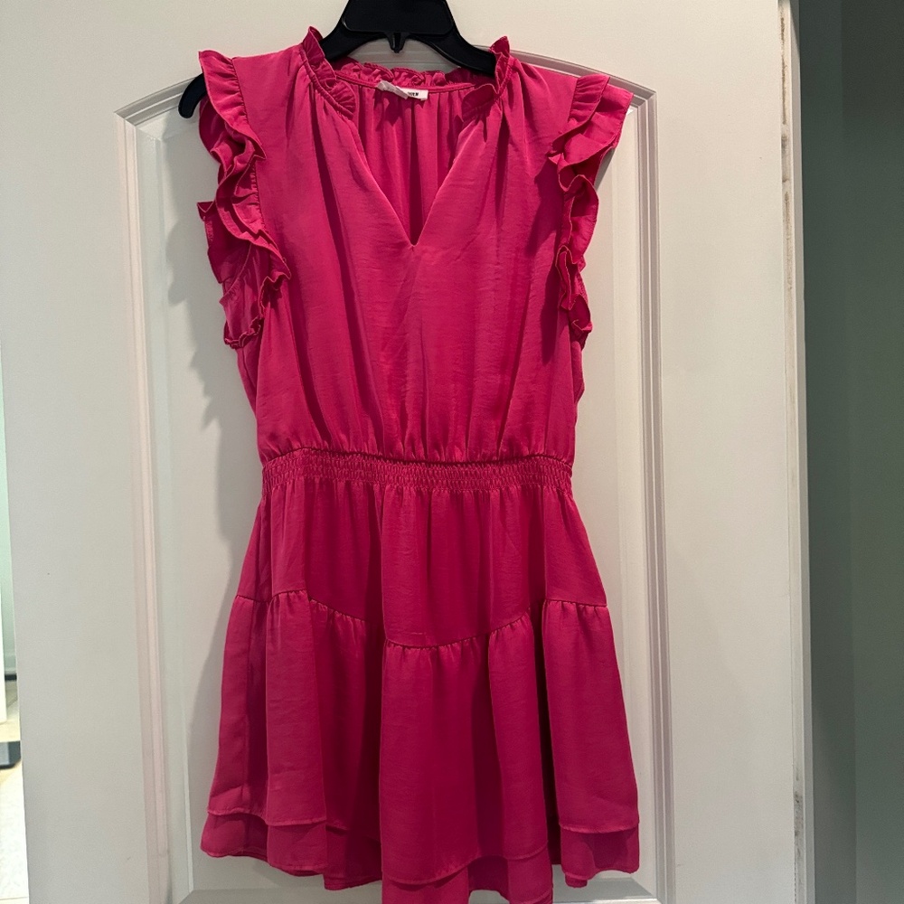 Steve Madden V neck Ruffle Cap Sleeve mini  pink dress Small ptp 16” resortwear